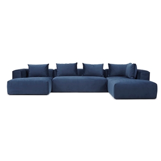 Cozy u-sofa | Højrevendt U - sofa m. blå stof 